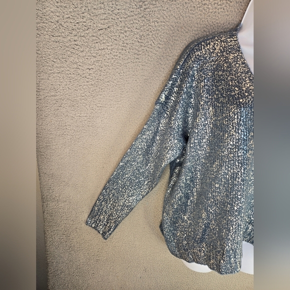 1.State Womens Sweater Sz M Blue-Metallic Silver Throughout Front Oversized - Picture 4 of 11